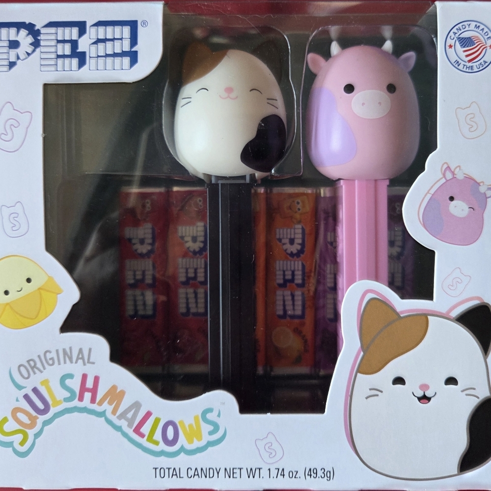 Squishmallows PEZ Cam The Cat & Patty The Cow Box Set W/ Refills. Brand New.